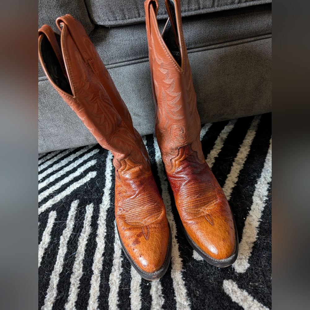 Dan Post Cowboy Boots Men’s 8D – Genuine Ostrich Leather Vamp - Picture 2 of 9